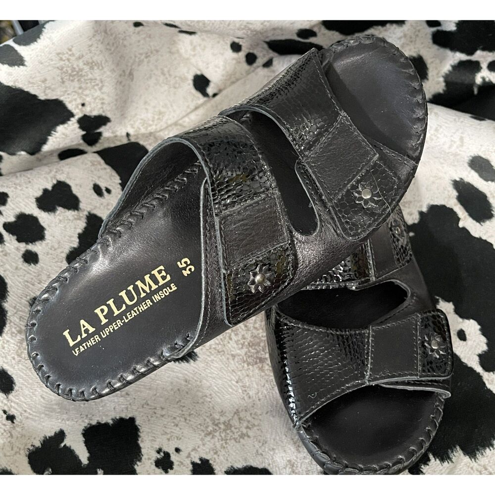 La Plume Jessica Leather Black Platform Sandal‎ Size 6/35 Made in Italy